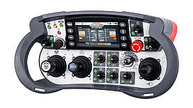 Joystickgerät T7 Foto des T7 Joystickgeräts, das sein ergonomisches Design und die Bedienelemente für präzise Steuerungsanwendungen hervorhebt.