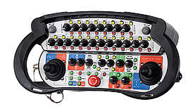 Joystick Device T7 EX Photo of the T7 EX joystick device, highlighting its ergonomic design and safety features for use in explosive environments.