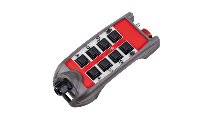 Tastengerät TGD-108 CBL Tastengerät TGD-108 CBL mit bis zu 8 individuell beschriftbaren Drucktasten, ergonomischem Design, Not-Halt-Taste und optionalem Kippschalter für industrielle Anwendungen.
